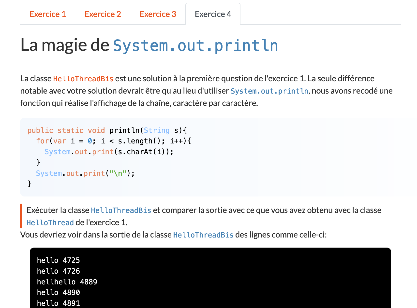 exercice avec les deux versions de println