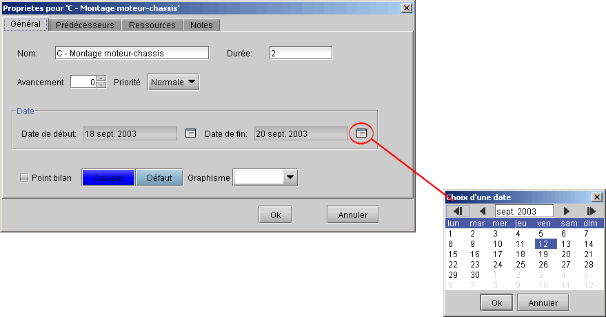 Aperu de l'interface dfinition des tches