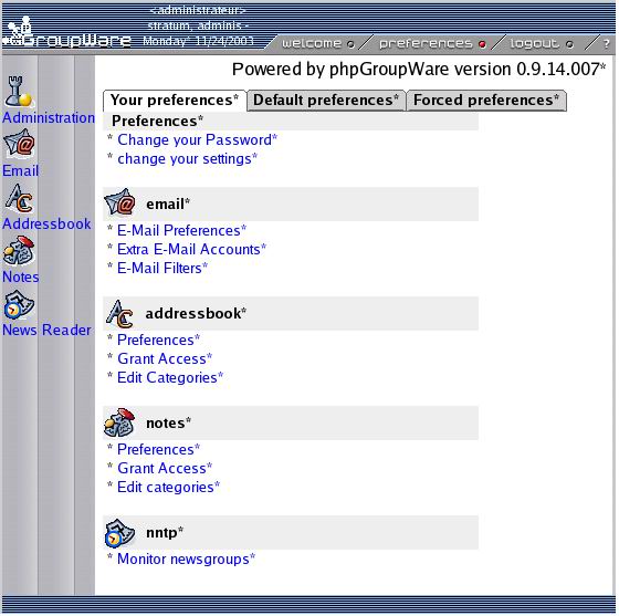 Préférences de phpgroupware