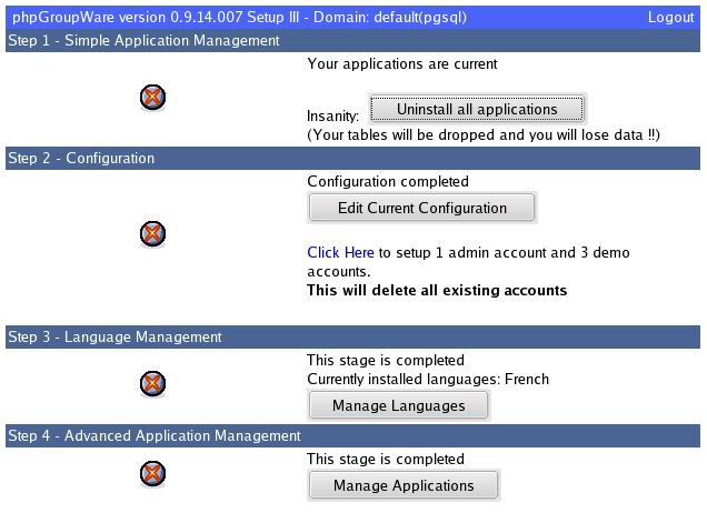 Les 4 tapes de configuration de phpgroupware