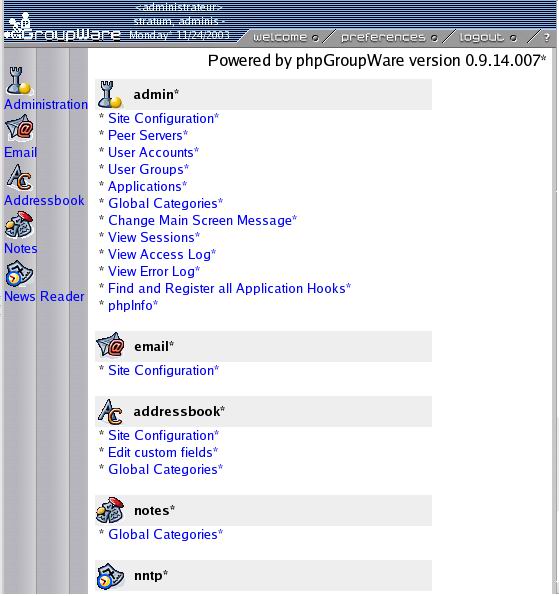 L'application d'administration