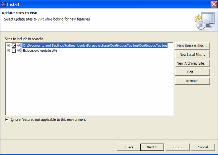 Installation du plug-in Continuous Testing Fenetre d'installation