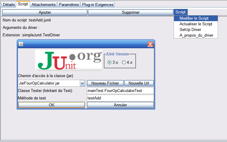 Modification du script cible d'un test unitaire