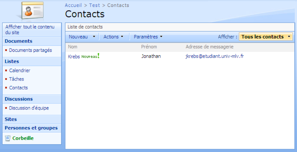 Liste de contacts