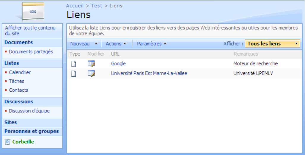 Liste de liens