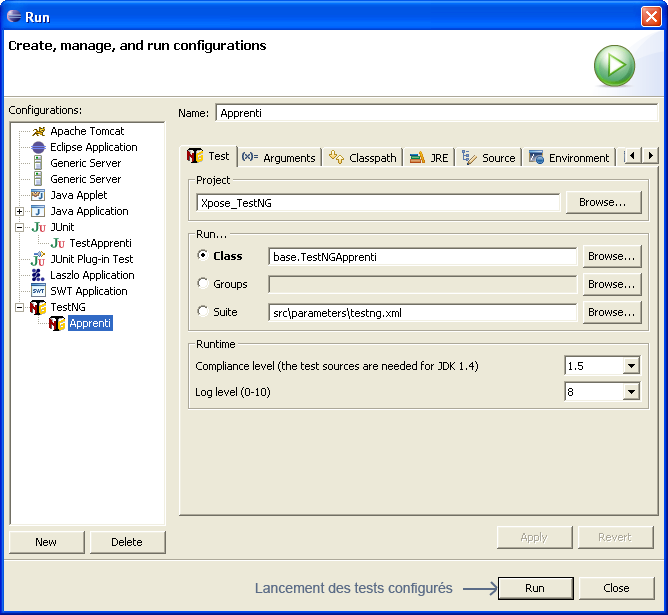 Plugin Eclipse, lancement du test